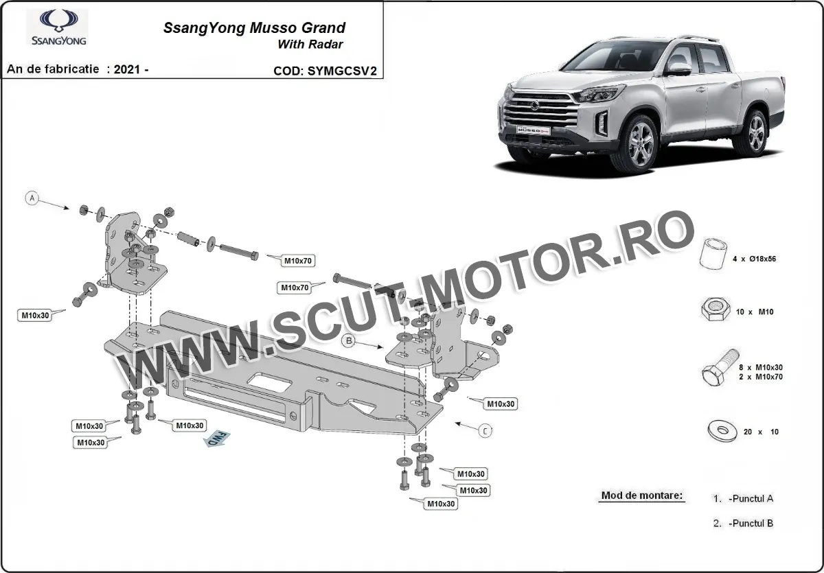 Suport troliu SsangYonng Musso Grand (cu radar) 2022-2026