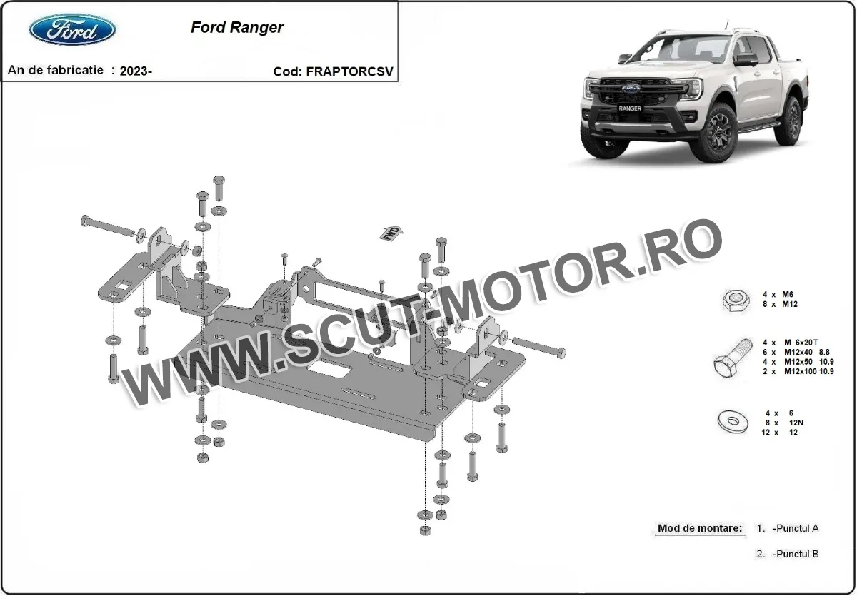 Suport troliu Ford Ranger Raptor 2023-2025